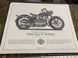 Vtg 1953 K model Sportster Harley Print Factory 20x16 Motorcycle Poster Picture