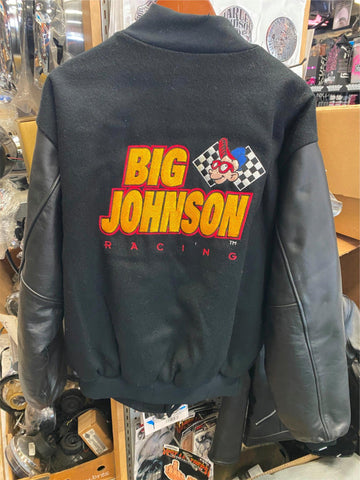 XXL Big Johnson Jacket Black Varsity Advertising Racing Leather Sleeves Bomber