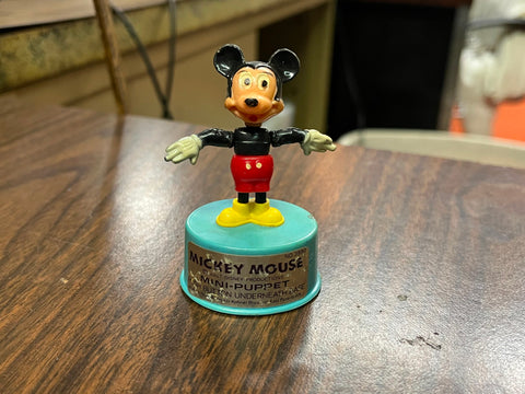 Vtg Mickey Mouse Figurine Push Button Mini Puppet Kohner Bros Disney Toy 3"