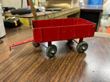 Vintage Made In USA ERTL 4.5" Red Pressed Steel Farm Tractor Trailer Wagon