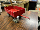 Vintage Made In USA ERTL 4.5" Red Pressed Steel Farm Tractor Trailer Wagon