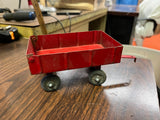Vintage Made In USA ERTL 4.5" Red Pressed Steel Farm Tractor Trailer Wagon