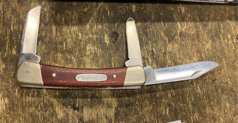Vtg Buck Three 3 Blade Folding Pocket Knife 703 USA Wood Grip