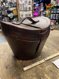 Antique English Gentleman Leather Top Hat Box Lock & Key 1800's Victorian Brown!