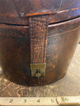 Antique English Gentleman Leather Top Hat Box Lock & Key 1800's Victorian Brown!