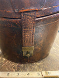 Antique English Gentleman Leather Top Hat Box Lock & Key 1800's Victorian Brown!