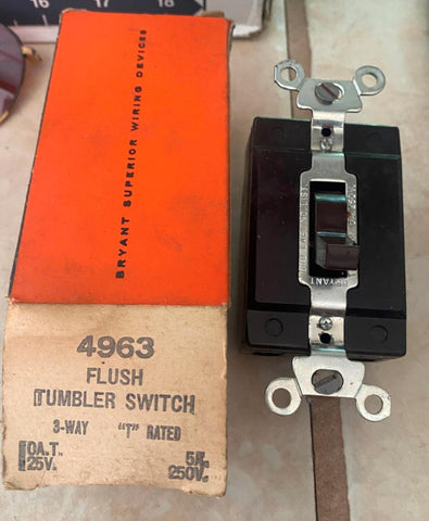 Vtg Bryant Light Tumbler Switch 4963 Flush Back Wired 3 Way T Rated 25v 250v Lot