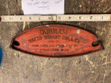 Vtg 20's DUNHAM WATER WEIGHT ROLLER Cast Iron Tool Tag Embossed Sign Advertising