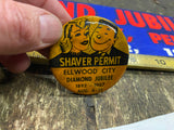 Vtg 1967 Shaving Permit Ellwood city Badge Sticker Straight razor club? Barber