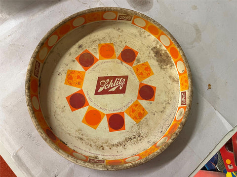 Vintage 1968 Made In USA Schlitz Metal Advertising Tray 13"
