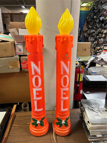 Vintage 1970s Lot of 2 Noel Candlestick Blow Mold Christmas Decorations 37"