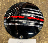 American Flag fire fighter man Derby Clutch Cover Harley Sportster Red line 07^