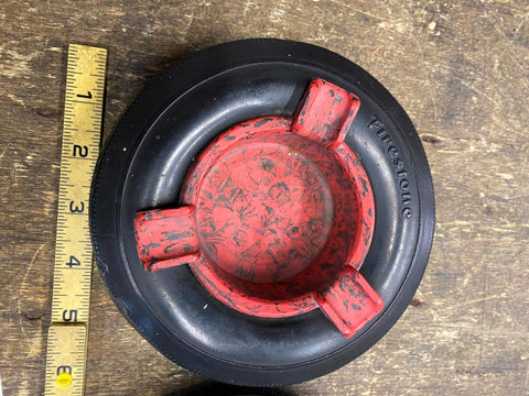 Vtg Firestone Ashtray Tire Oil Gas Service Station Garage man Cave Advertising