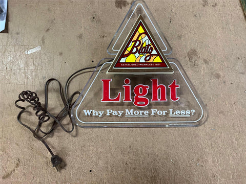 VTG 1983 Made In USA Blatz Why Pay More For Less Lighted Advertising Sign