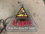 VTG 1983 Made In USA Blatz Why Pay More For Less Lighted Advertising Sign