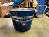 Lot of 2 Bud Light Embossed Metal Ice Buckets With Handles Basketball