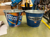 Lot of 2 Bud Light Embossed Metal Ice Buckets With Handles Basketball