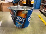 Lot of 2 Bud Light Embossed Metal Ice Buckets With Handles Basketball