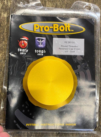 Pro-Bolt Alloy Reservoir Cap Round Threaded 61mm GOLD Motorcycle Honda Yamaha Ka