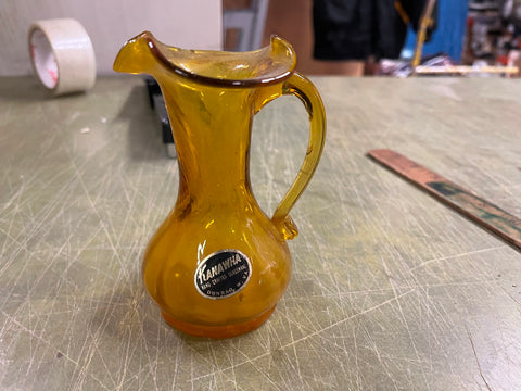 VTG Made In USA Kanawha Amber Crackle Glass Pitcher Vase Art Deco