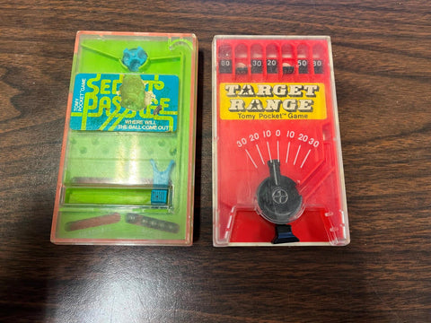 Vtg Lot of 2 TOMY 1970s Pocket Handheld Toy Games Target Range Secret Passage