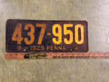 VTG Original Antique 1925 Pennsylvania License Plate 437-950 Rat Rod Man Cave