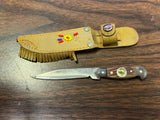 Vintage Made In Japan Western Style Mini Fixed Blade Compass Knife W/ Sheath