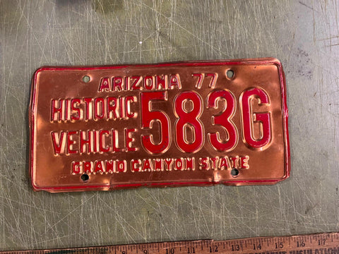 1977 Arizona Grand Canyon State HISTORIC VEHICLE Copper License Plate 583G