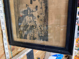 Vtg framed print Painting "Nantes - Panorama Vers L'Est" historic view France Lo
