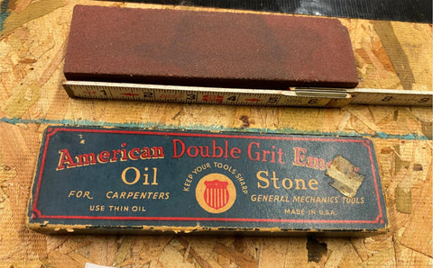 Vtg American Double Grit Emery Oil Stone Sharpening Tool Knife Sword Strai Razor