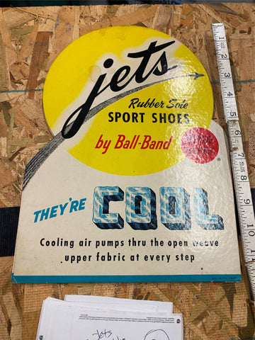 Vtg 50's Jets Sports Shoe Store Steppers Baseball Football Sign Advertising!