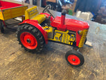 Vtg Tin Toy Tractor & Cart Zetor Wind Up Litho Minty!