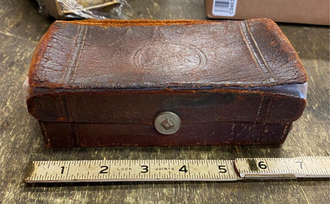 Leather Family Vtg Chest Bost Stamped 1800s Antique Jewelry Ephemera Box Gold!