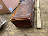 Leather Family Vtg Chest Bost Stamped 1800s Antique Jewelry Ephemera Box Gold!