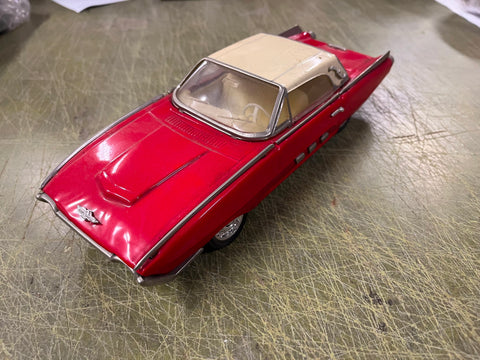 Vintage 1963 Ford Thunderbird MF 333 Tin Friction Toy Car Red White Convertible