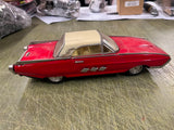 Vintage 1963 Ford Thunderbird MF 333 Tin Friction Toy Car Red White Convertible