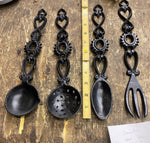 Cast Iron Decorative Kitchen Utensil set Wall Hanging Display Spoons fork Vtg