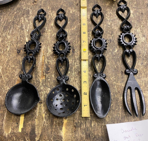 Cast Iron Decorative Kitchen Utensil set Wall Hanging Display Spoons fork Vtg