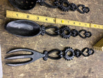 Cast Iron Decorative Kitchen Utensil set Wall Hanging Display Spoons fork Vtg