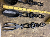 Cast Iron Decorative Kitchen Utensil set Wall Hanging Display Spoons fork Vtg
