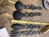 Cast Iron Decorative Kitchen Utensil set Wall Hanging Display Spoons fork Vtg