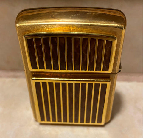 Brass Zippo Lighter Brown Marble Inlay 1996 Unfired Vtg Classy Collectible!