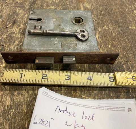 Antique Door Lock Latch  w/ Skeleton Key works Vtg 1930's Orig