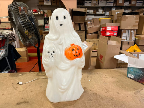 Vtg Made In USA Empire Blow Mold 23" Ghost W/ Skull & Pumpkin Halloween Decor