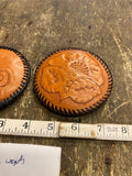 Hand tooled Leather Laced Decor Jewelry Coaster buckle Paper weights Desk Pair!
