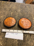 Hand tooled Leather Laced Decor Jewelry Coaster buckle Paper weights Desk Pair!