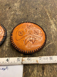Hand tooled Leather Laced Decor Jewelry Coaster buckle Paper weights Desk Pair!