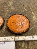 Hand tooled Leather Laced Decor Jewelry Coaster buckle Paper weights Desk Pair!