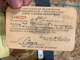 1913 1914 1915 Indian Hendee Vtg Antique motorcycle Registration Card Paper Acc!