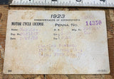 1923 Harley Davidson JD Vintage Antique motorcycle Registration Card Paper Acc!